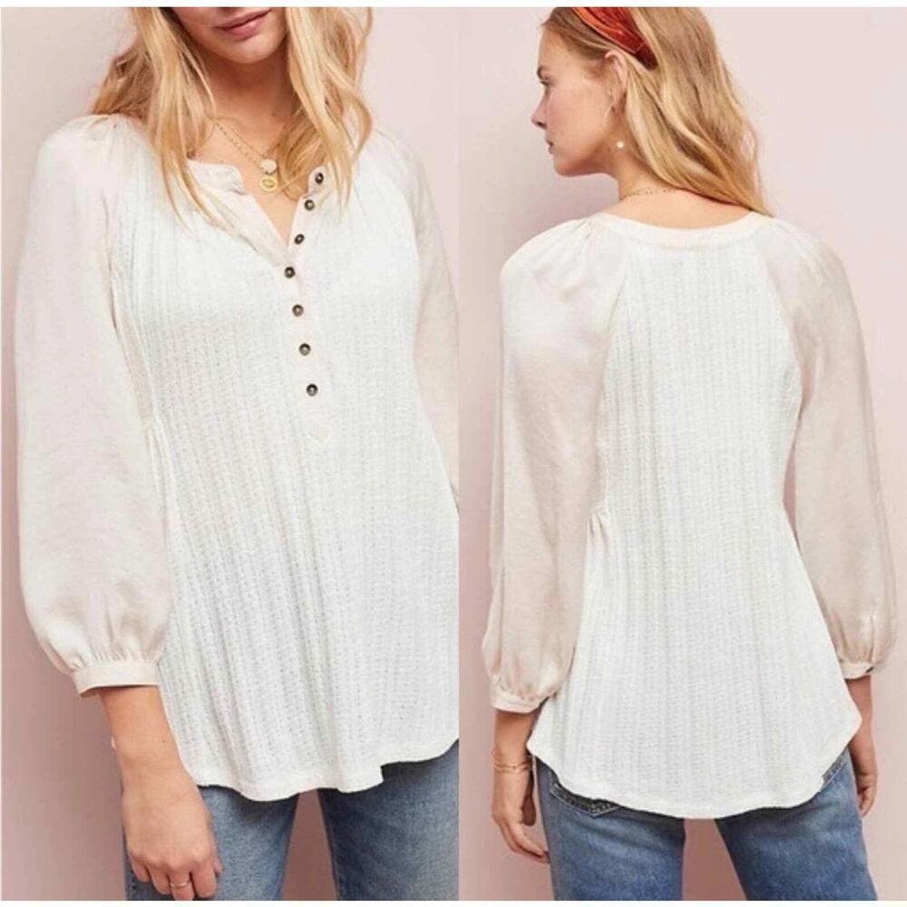 Anthropologie Meadow Rue White Textured Button-Front Blouse XS